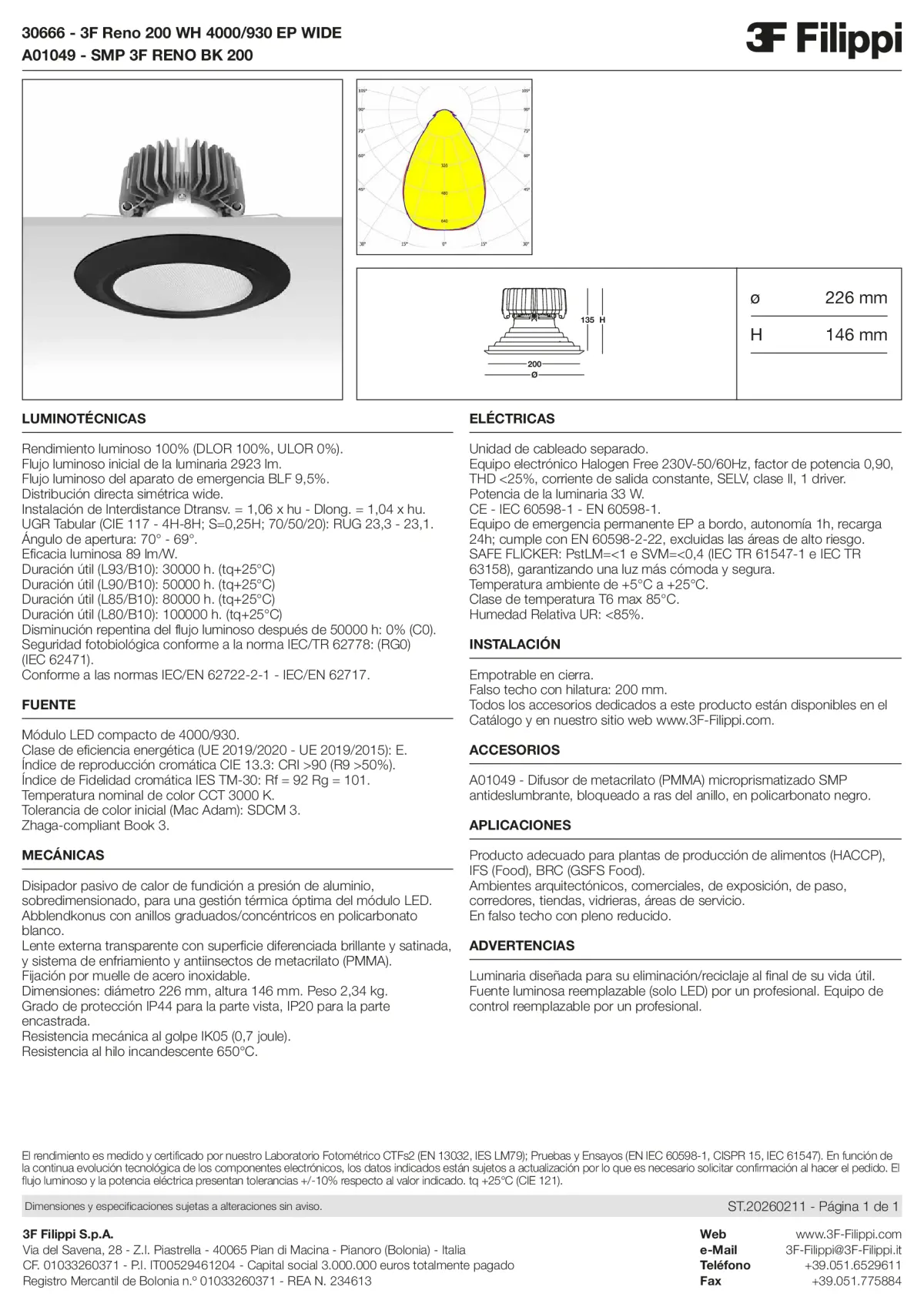 30666+A01049 - 3F Reno 200 WH 4000-930 EP WIDE + SMP BK - Datasheet - es