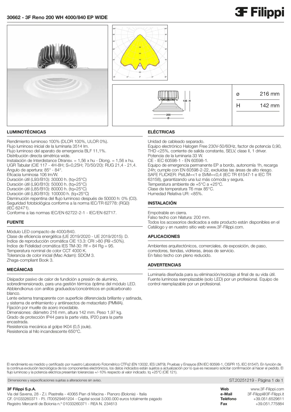 30662 - 3F Reno 200 WH 4000-840 EP WIDE - Datasheet - es