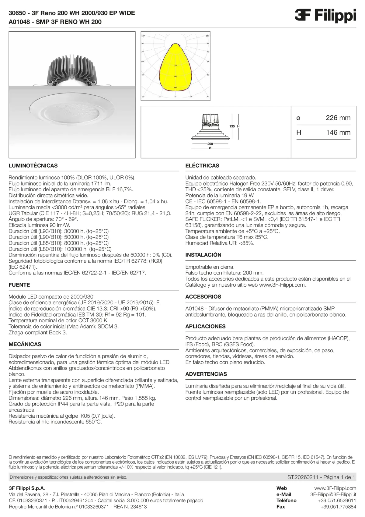 30650+A01048 - 3F Reno 200 WH 2000-930 EP WIDE + SMP WH - Datasheet - es