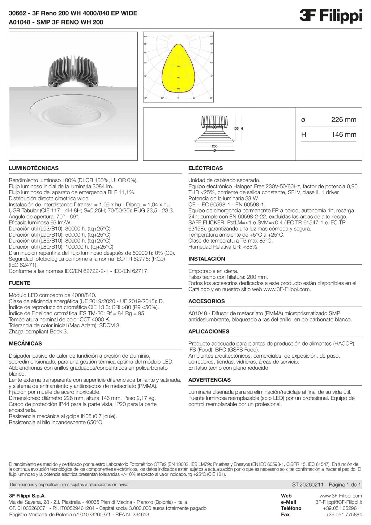 30662+A01048 - 3F Reno 200 WH 4000-840 EP WIDE + SMP WH - Datasheet - es