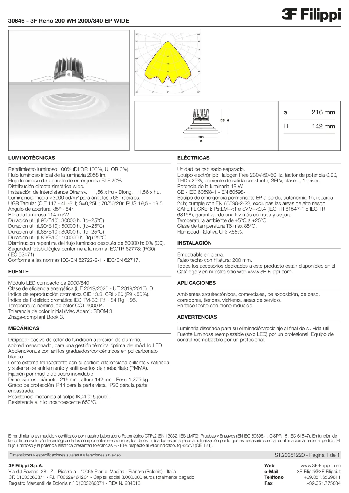 30646 - 3F Reno 200 WH 2000-840 EP WIDE - Datasheet - es