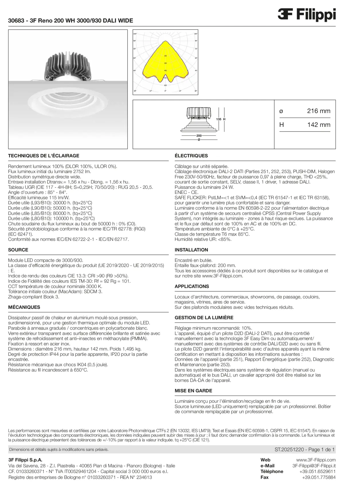 30683 - 3F Reno 200 WH 3000-930 DALI WIDE - Datasheet - fr