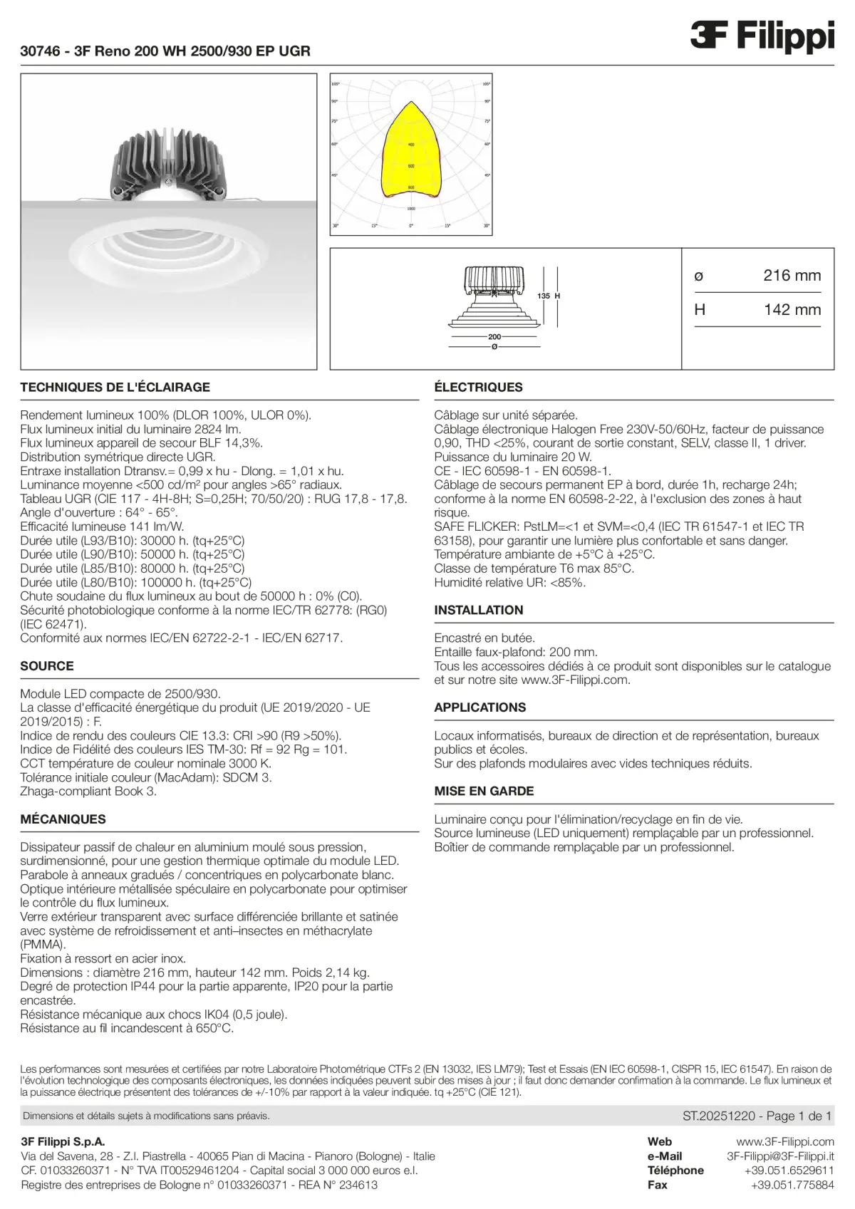 30746 - 3F Reno 200 WH 2500-930 EP UGR - Datasheet - fr