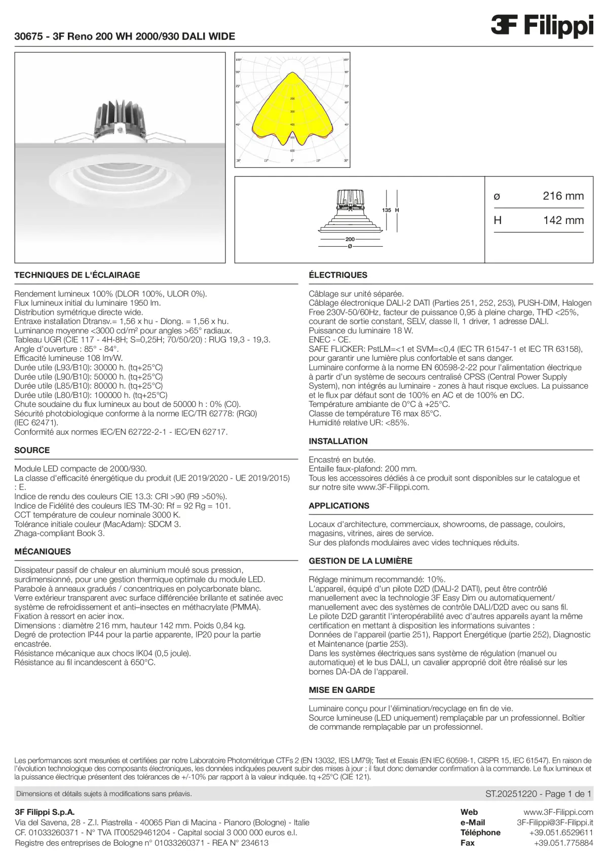 30675 - 3F Reno 200 WH 2000-930 DALI WIDE - Datasheet - fr