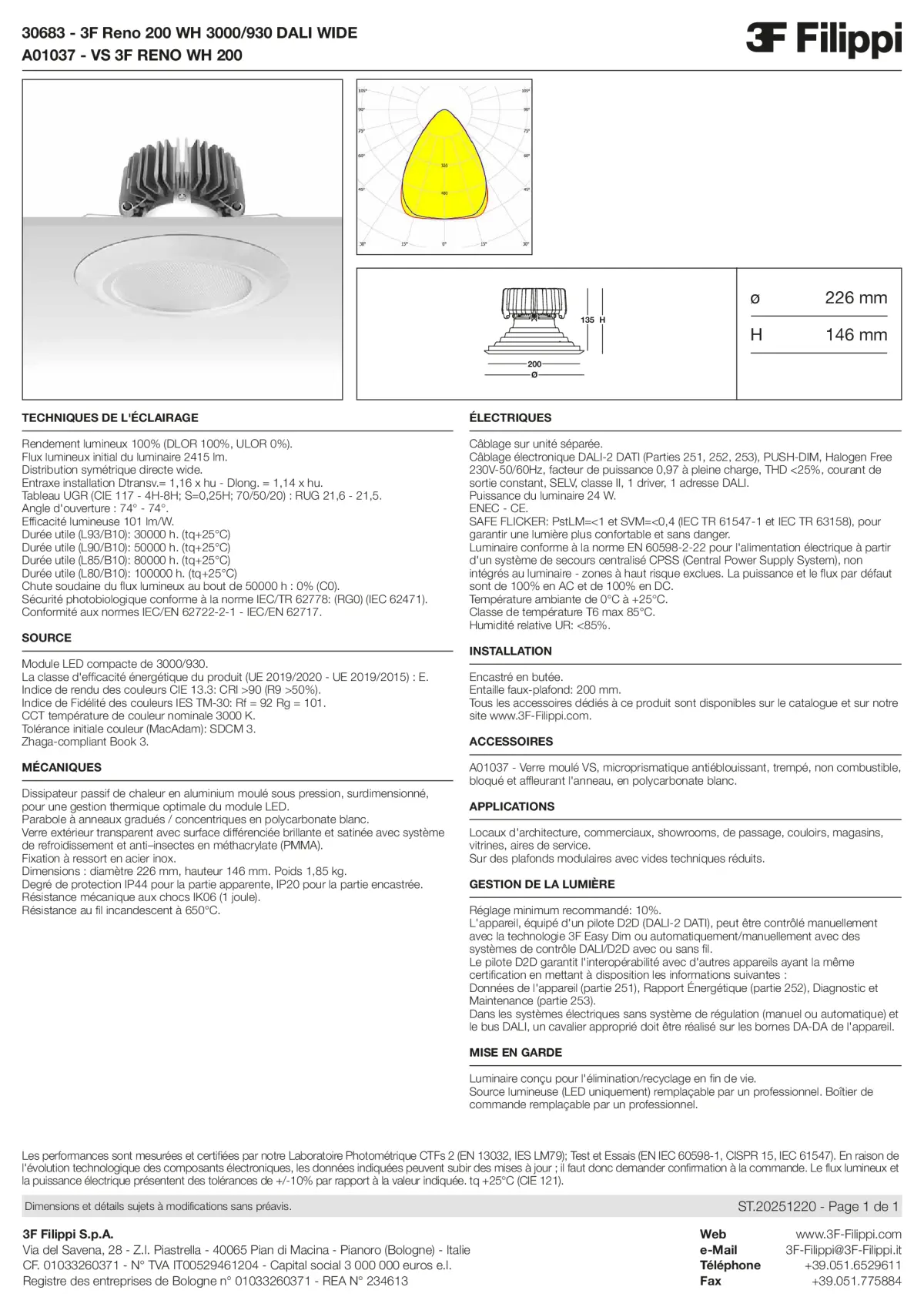 30683+A01037 - 3F Reno 200 WH 3000-930 DALI WIDE + VS WH - Datasheet - fr