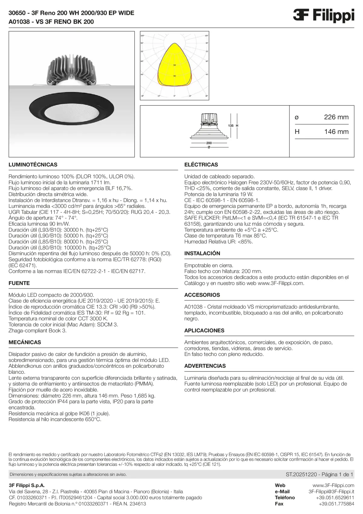 30650+A01038 - 3F Reno 200 WH 2000-930 EP WIDE + VS BK - Datasheet - es