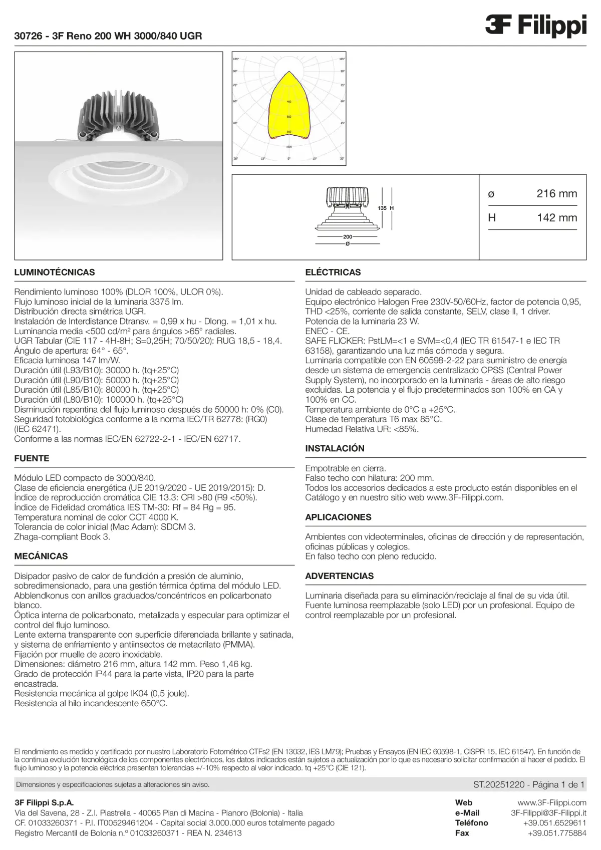 30726 - 3F Reno 200 WH 3000-840 UGR - Datasheet - es