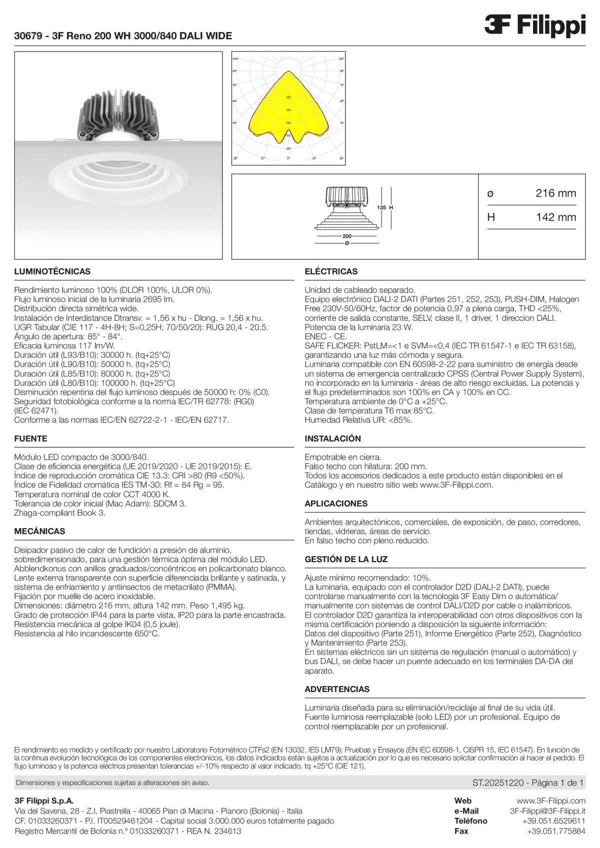 30679 - 3F Reno 200 WH 3000-840 DALI WIDE - Datasheet - es