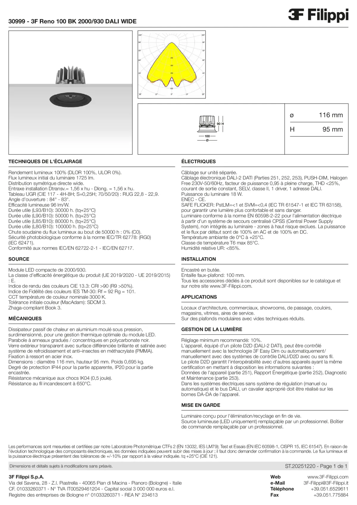 30999 - 3F Reno 100 BK 2000-930 DALI WIDE - Datasheet - fr