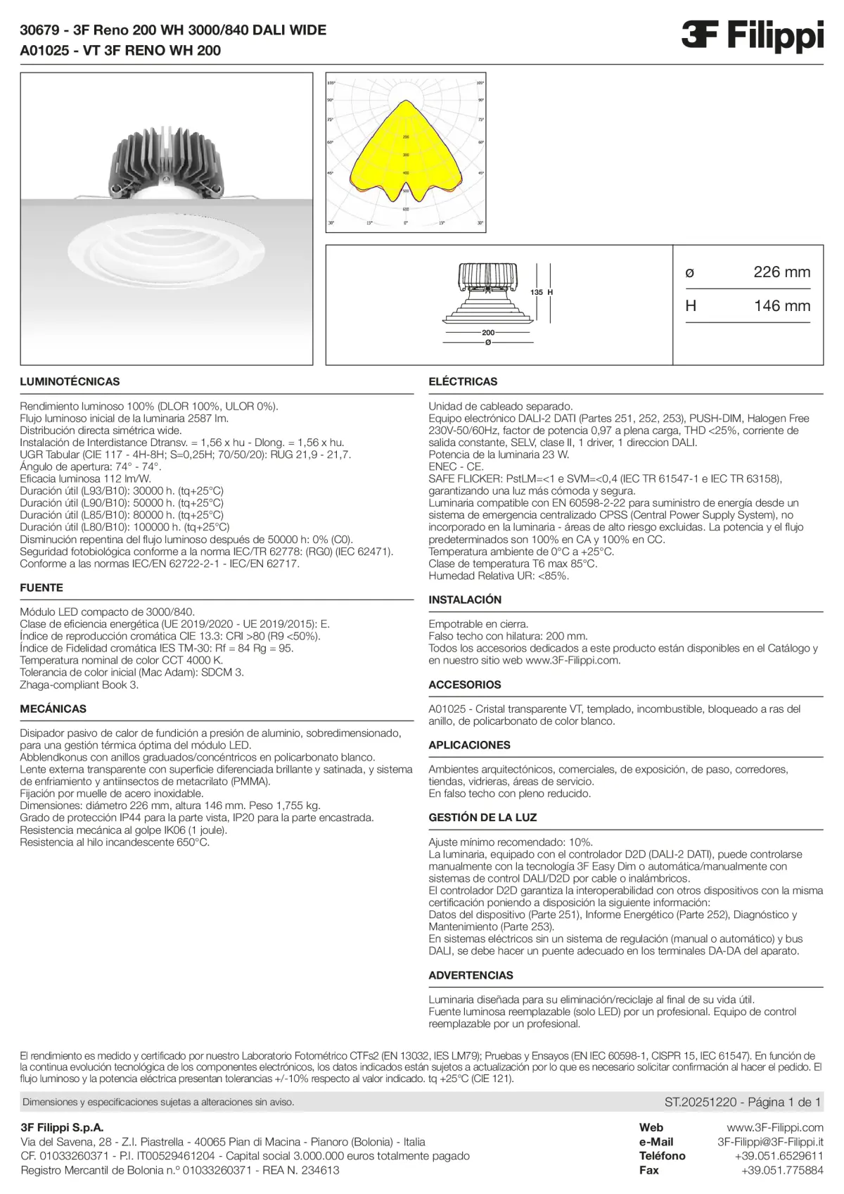 30679+A01025 - 3F Reno 200 WH 3000-840 DALI WIDE + VT WH - Datasheet - es