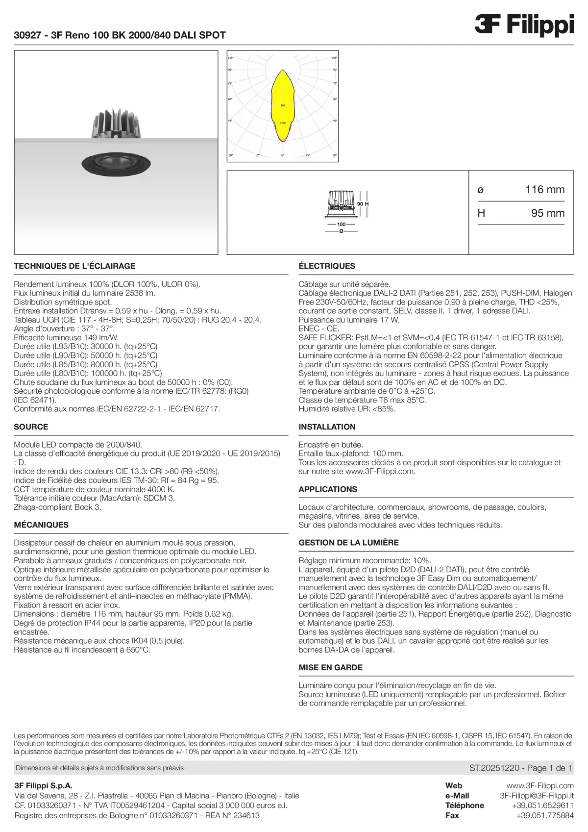 30927 - 3F Reno 100 BK 2000-840 DALI SPOT - Datasheet - fr