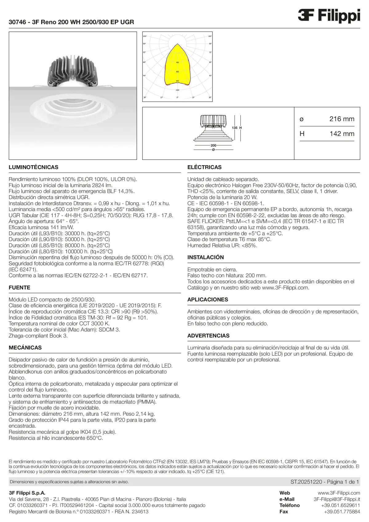 30746 - 3F Reno 200 WH 2500-930 EP UGR - Datasheet - es