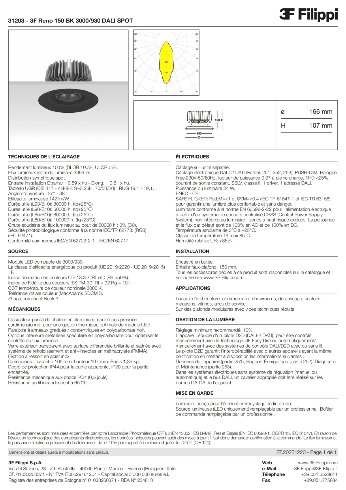 31203 - 3F Reno 150 BK 3000-930 DALI SPOT - Datasheet - fr