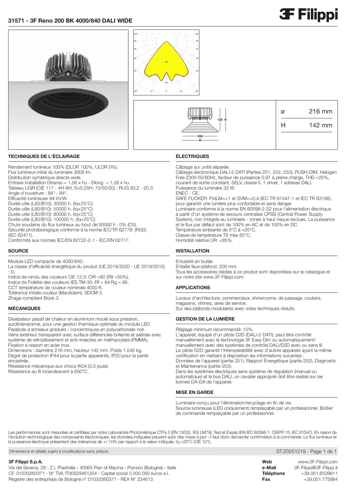 31571 - 3F Reno 200 BK 4000-840 DALI WIDE - Datasheet - fr