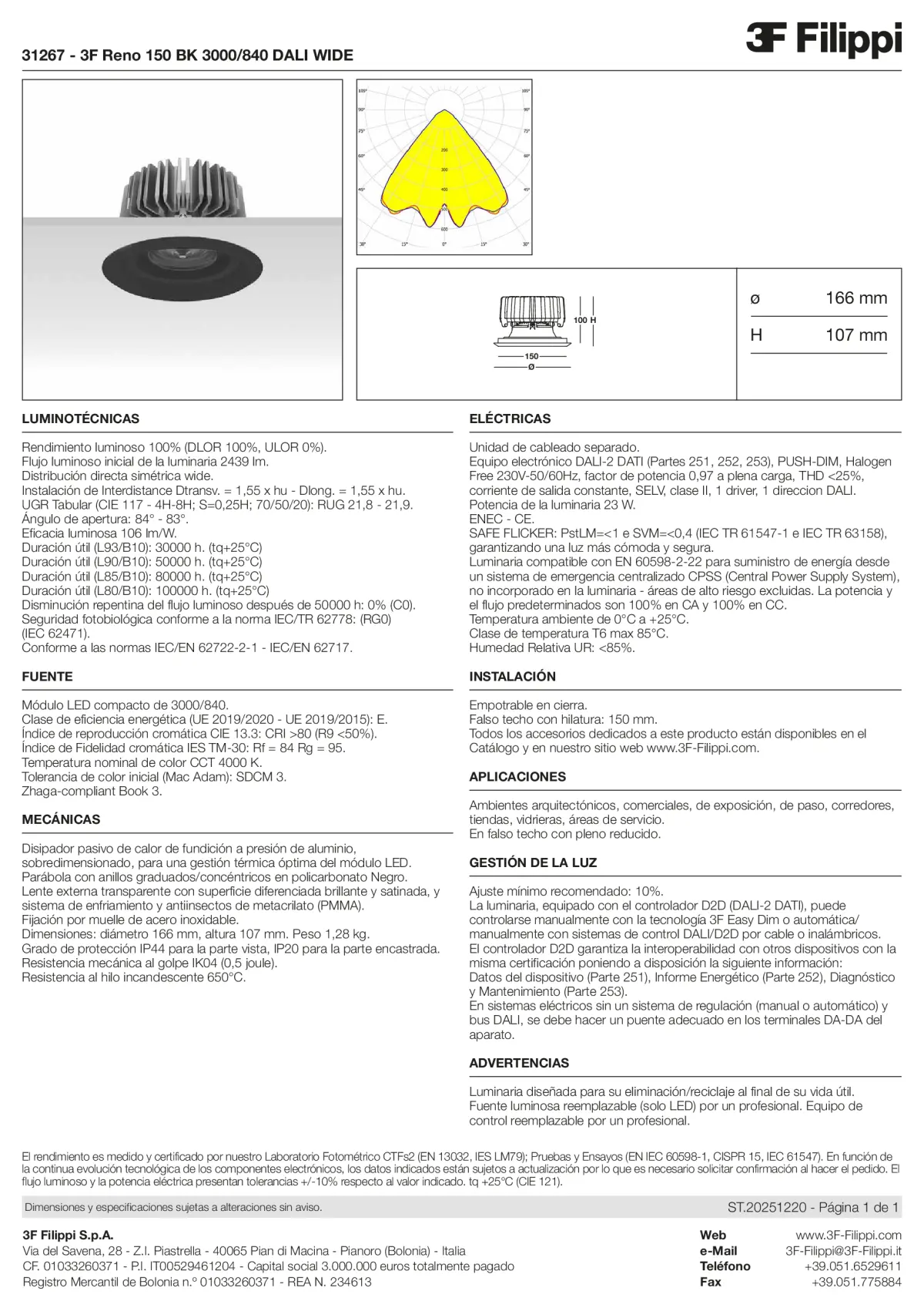 31267 - 3F Reno 150 BK 3000-840 DALI WIDE - Datasheet - es