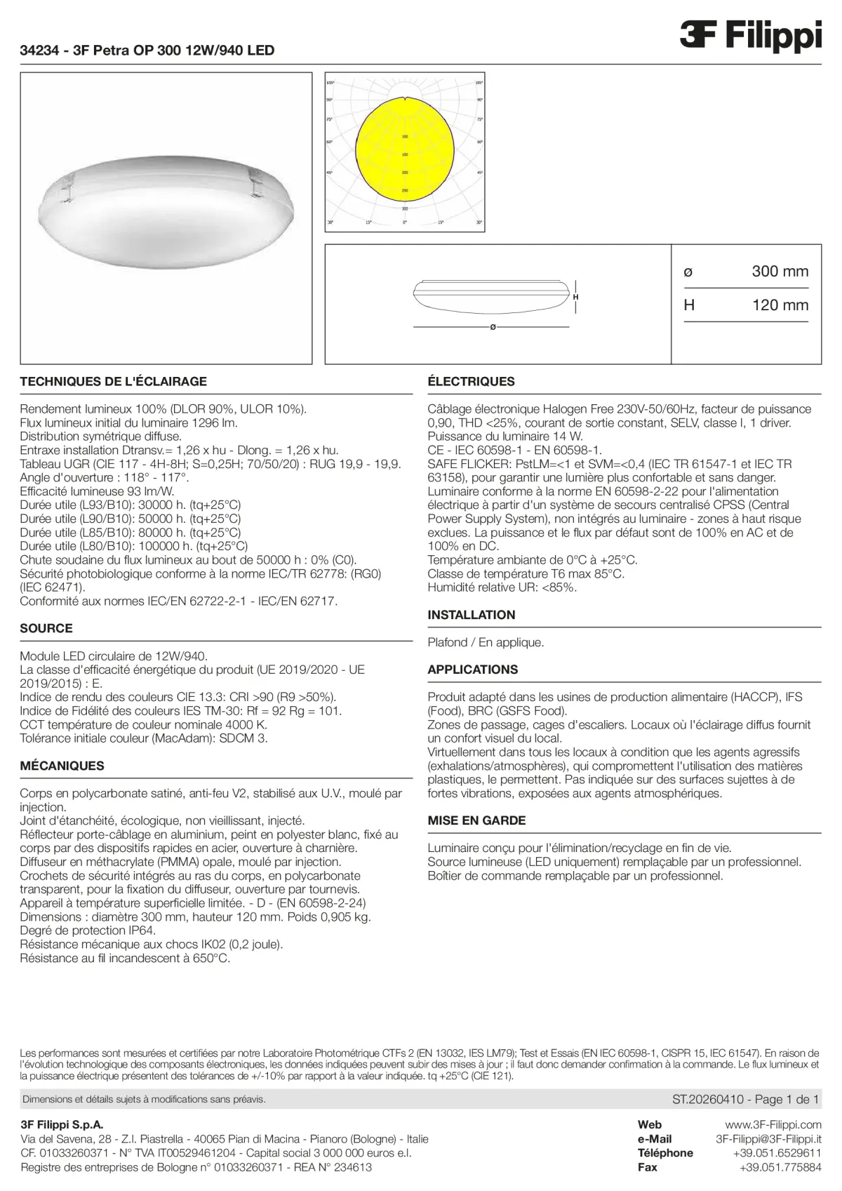 34234 - 3F Petra OP 300 12W-940 LED - Datasheet - fr