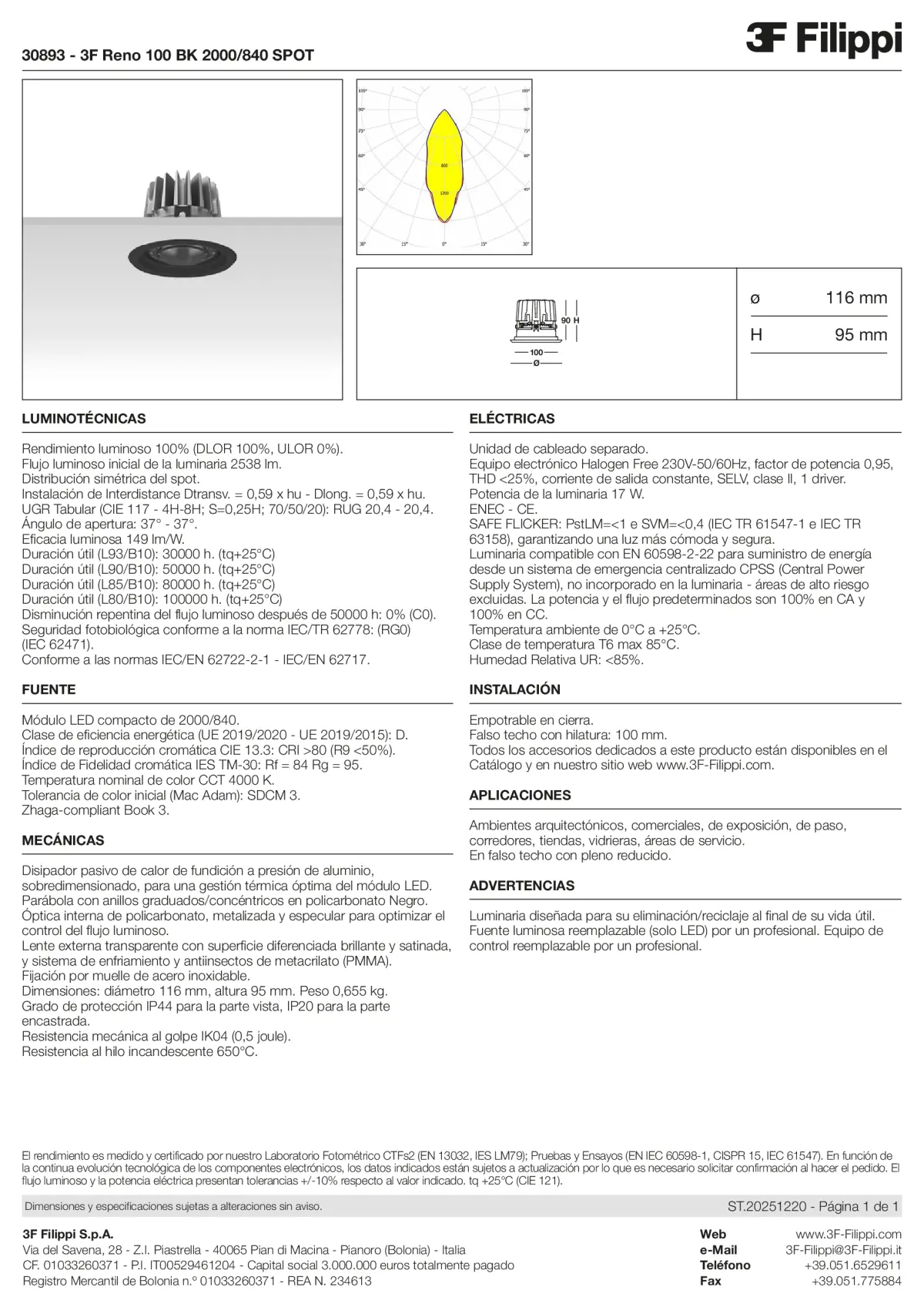 30893 - 3F Reno 100 BK 2000-840 SPOT - Datasheet - es