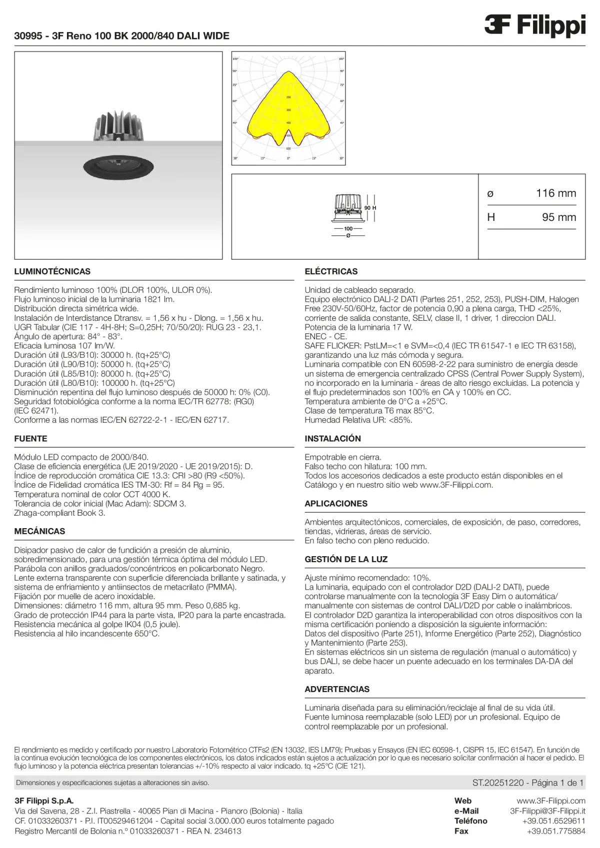 30995 - 3F Reno 100 BK 2000-840 DALI WIDE - Datasheet - es