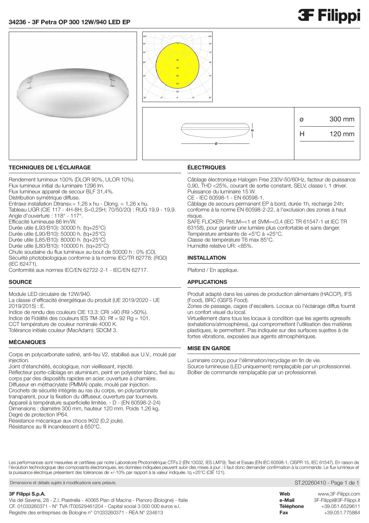 34236 - 3F Petra OP 300 12W-940 LED EP - Datasheet - fr