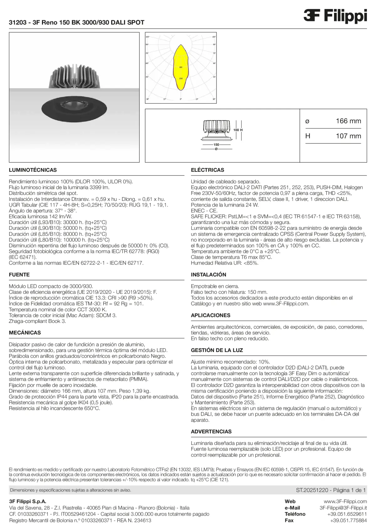 31203 - 3F Reno 150 BK 3000-930 DALI SPOT - Datasheet - es