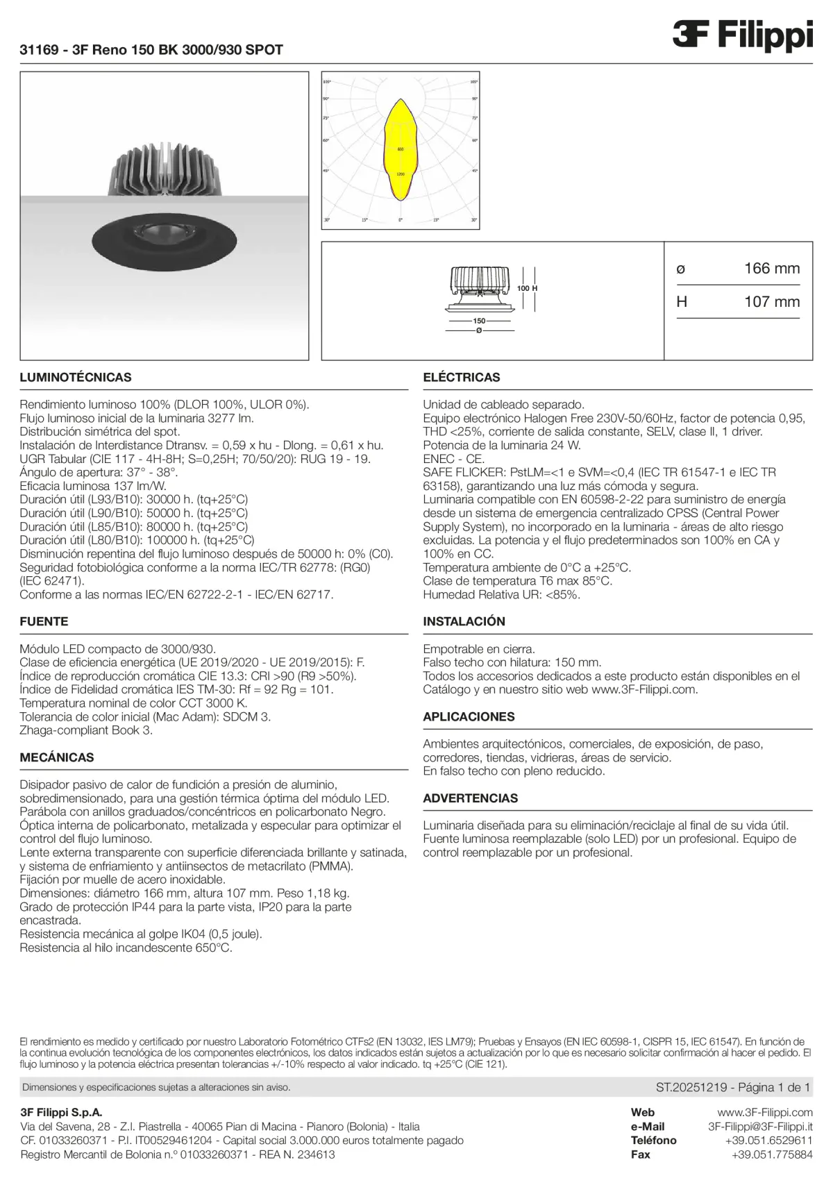 31169 - 3F Reno 150 BK 3000-930 SPOT - Datasheet - es