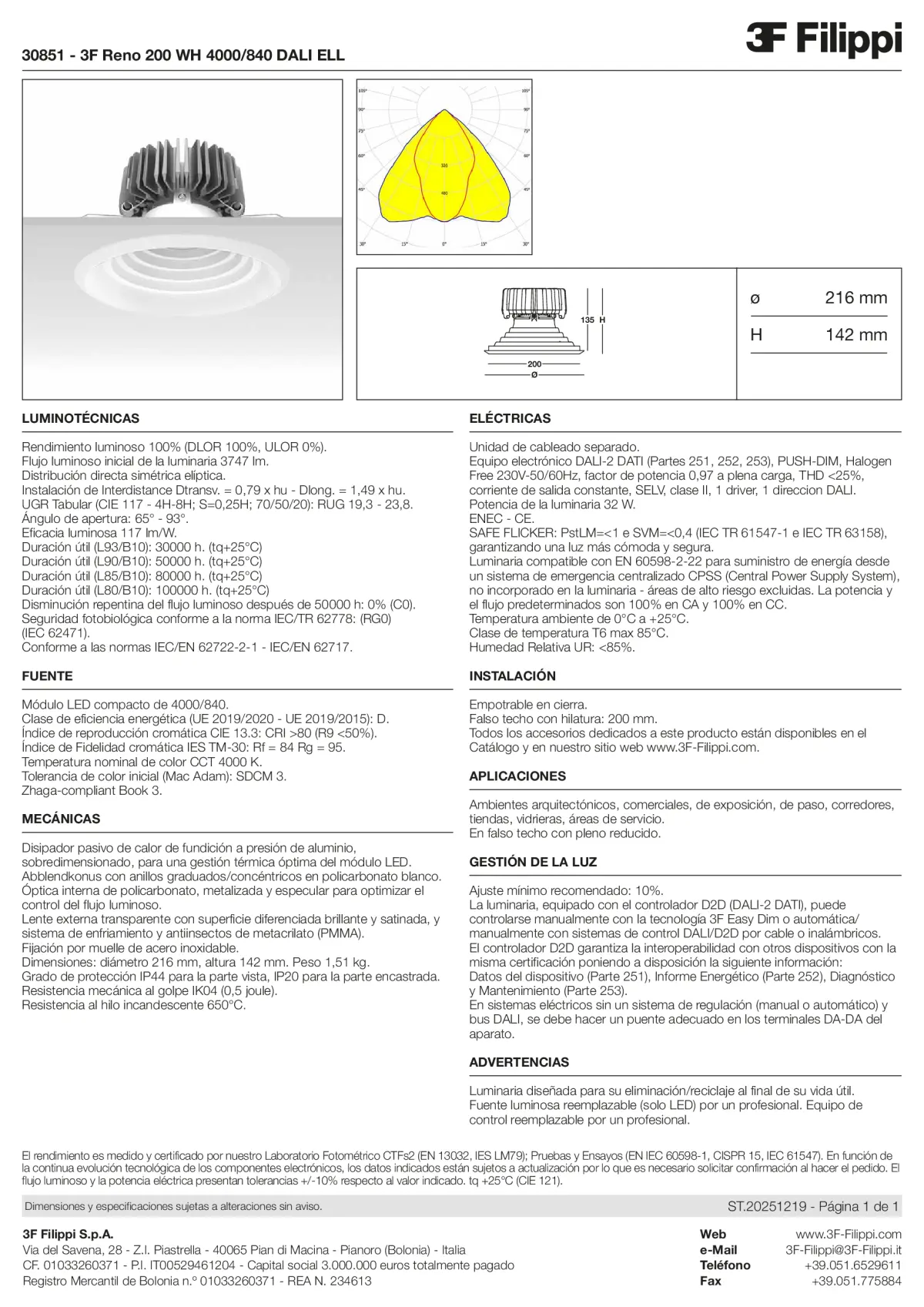 30851 - 3F Reno 200 WH 4000-840 DALI ELL - Datasheet - es