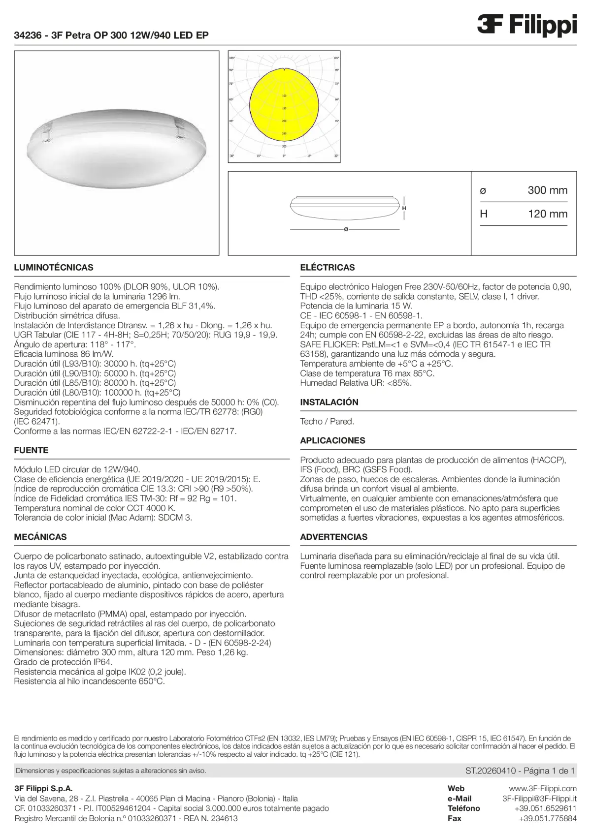 34236 - 3F Petra OP 300 12W-940 LED EP - Datasheet - es