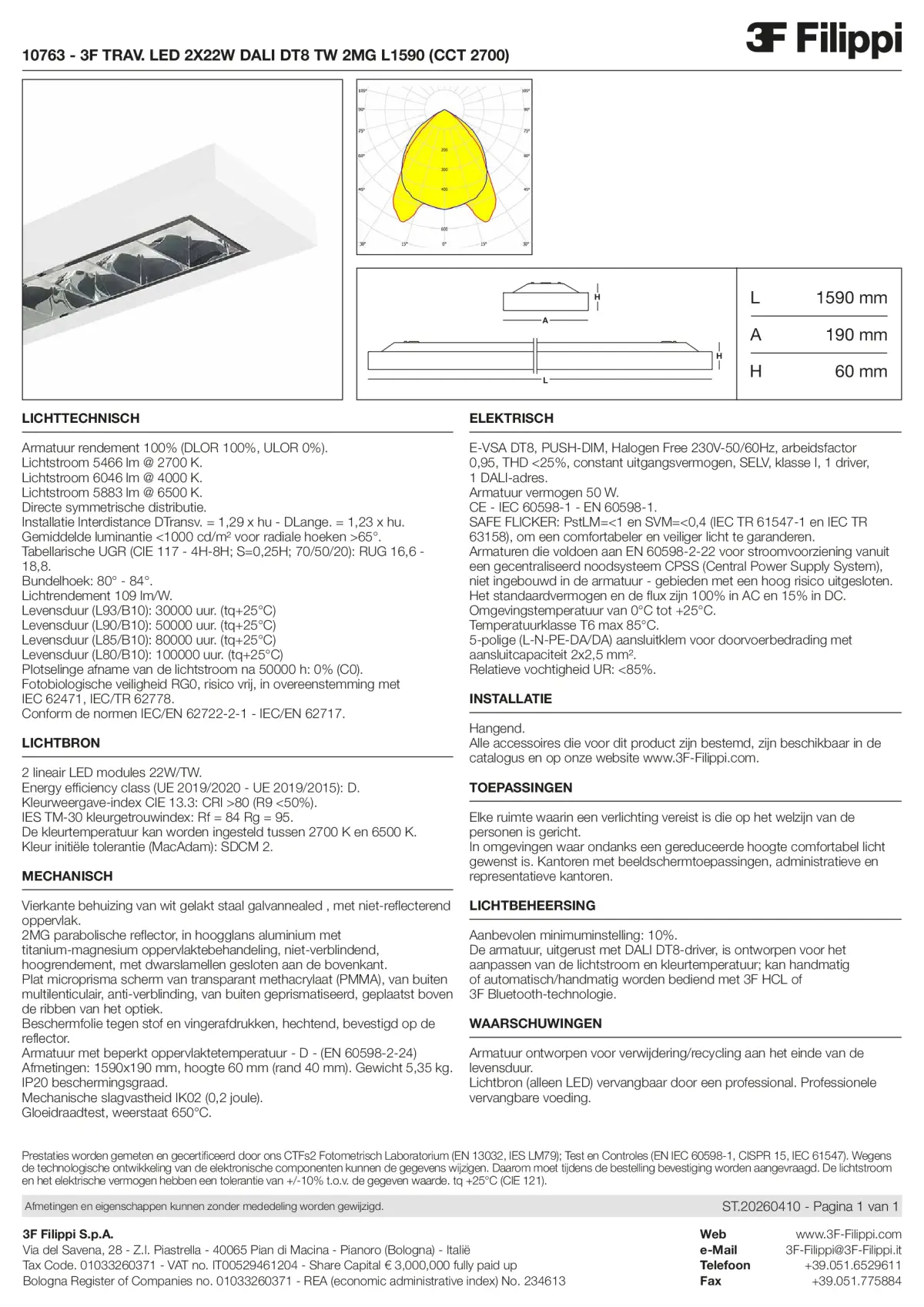 10763 - 3F TRAV. LED 2X22W DALI DT8 TW 2MG L1590 (CCT 2700) - Datasheet - nl