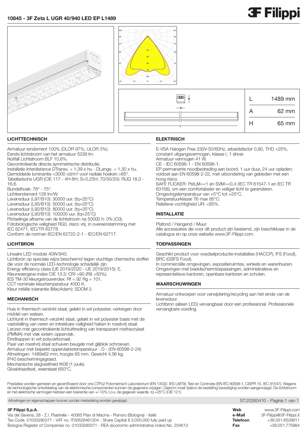 10845 - 3F Zeta L UGR 40-940 LED EP L1489 - Datasheet - nl