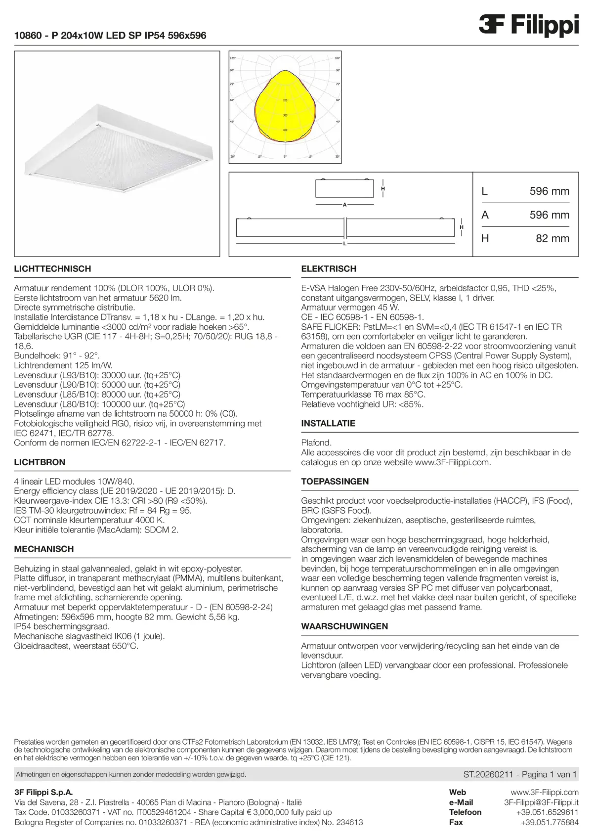 10860 - P 204x10W LED SP IP54 596x596 - Datasheet - nl