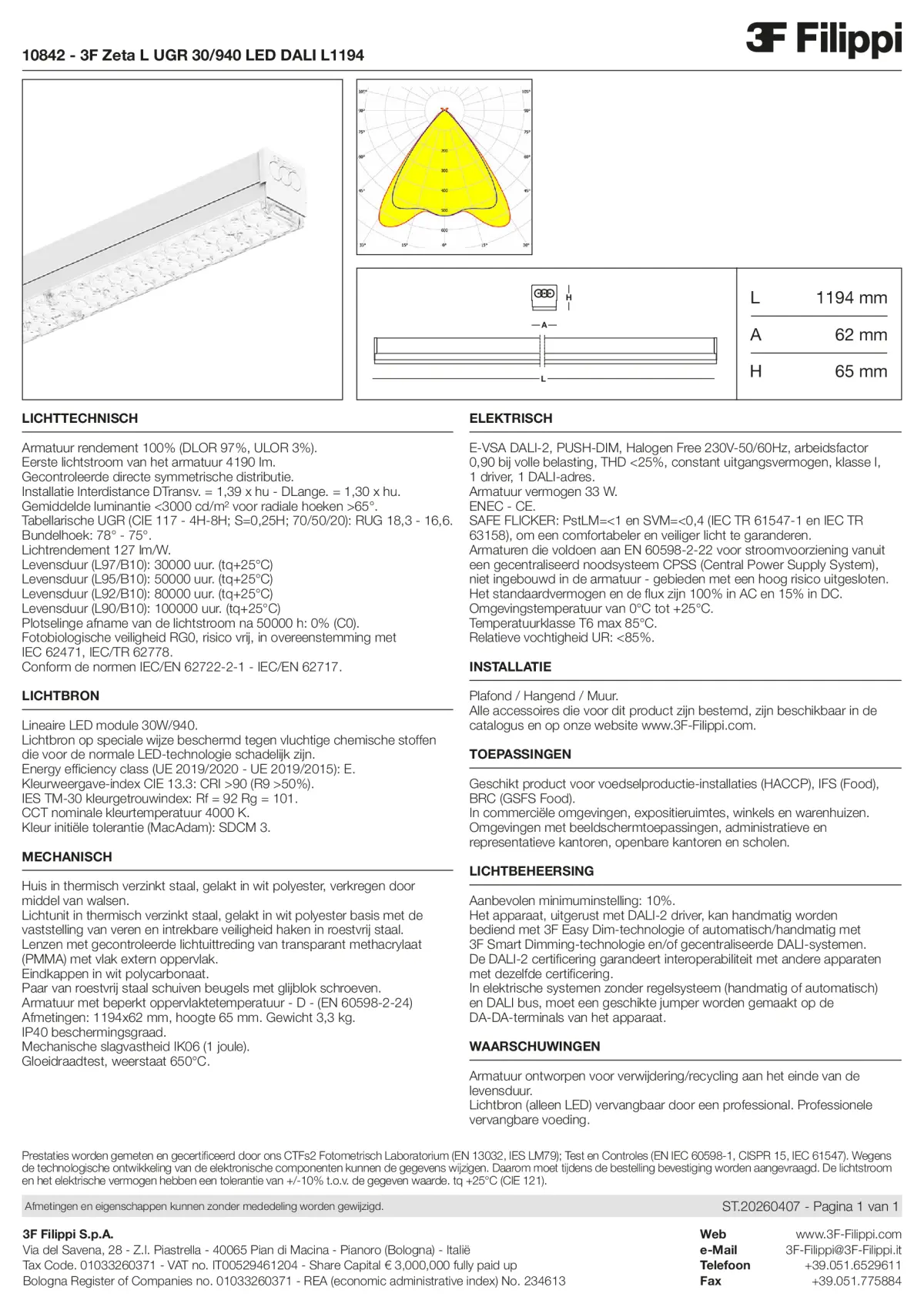 10842 - 3F Zeta L UGR 30-940 LED DALI L1194 - Datasheet - nl