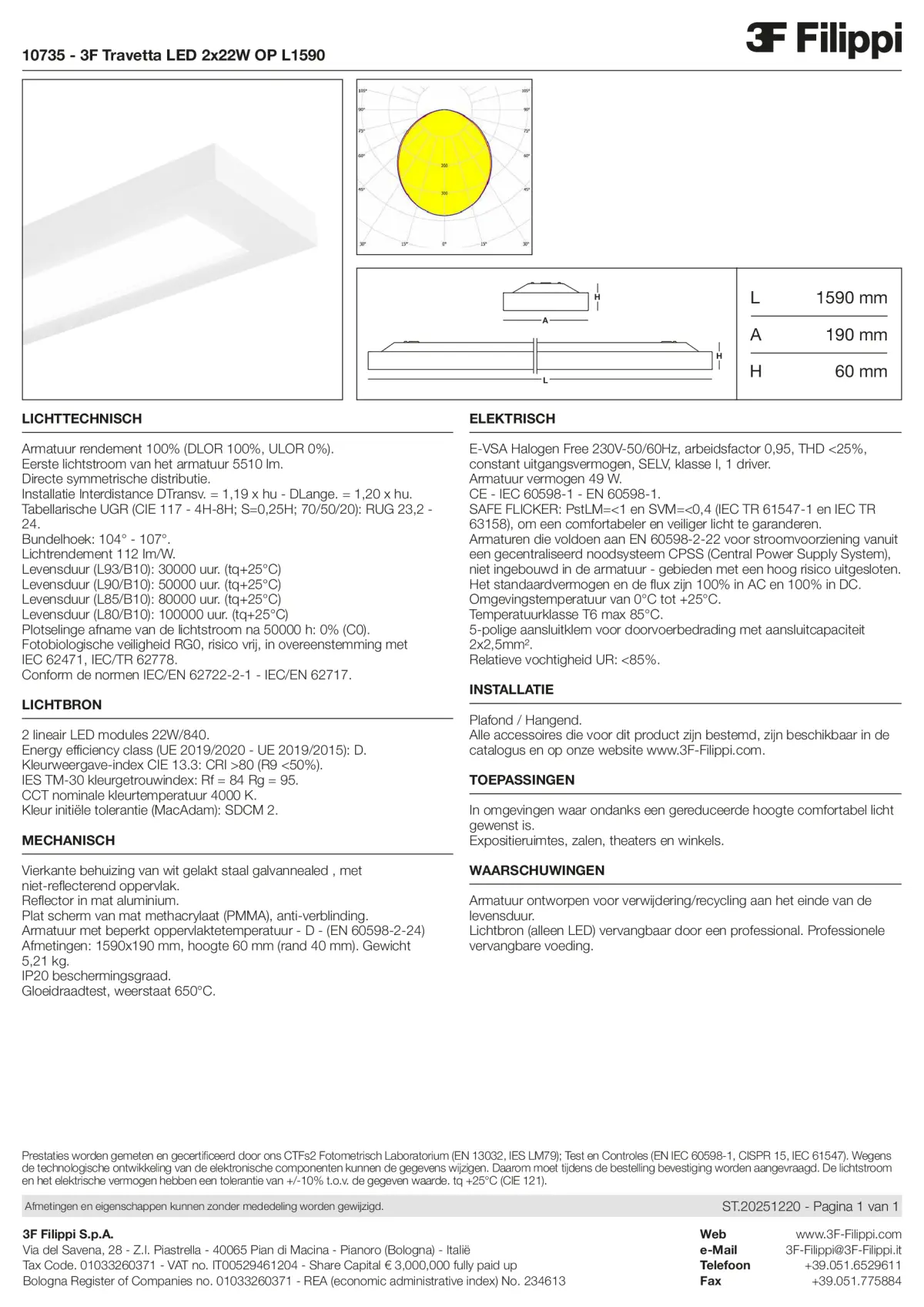 10735 - 3F Travetta LED 2x22W OP L1590 - Datasheet - nl