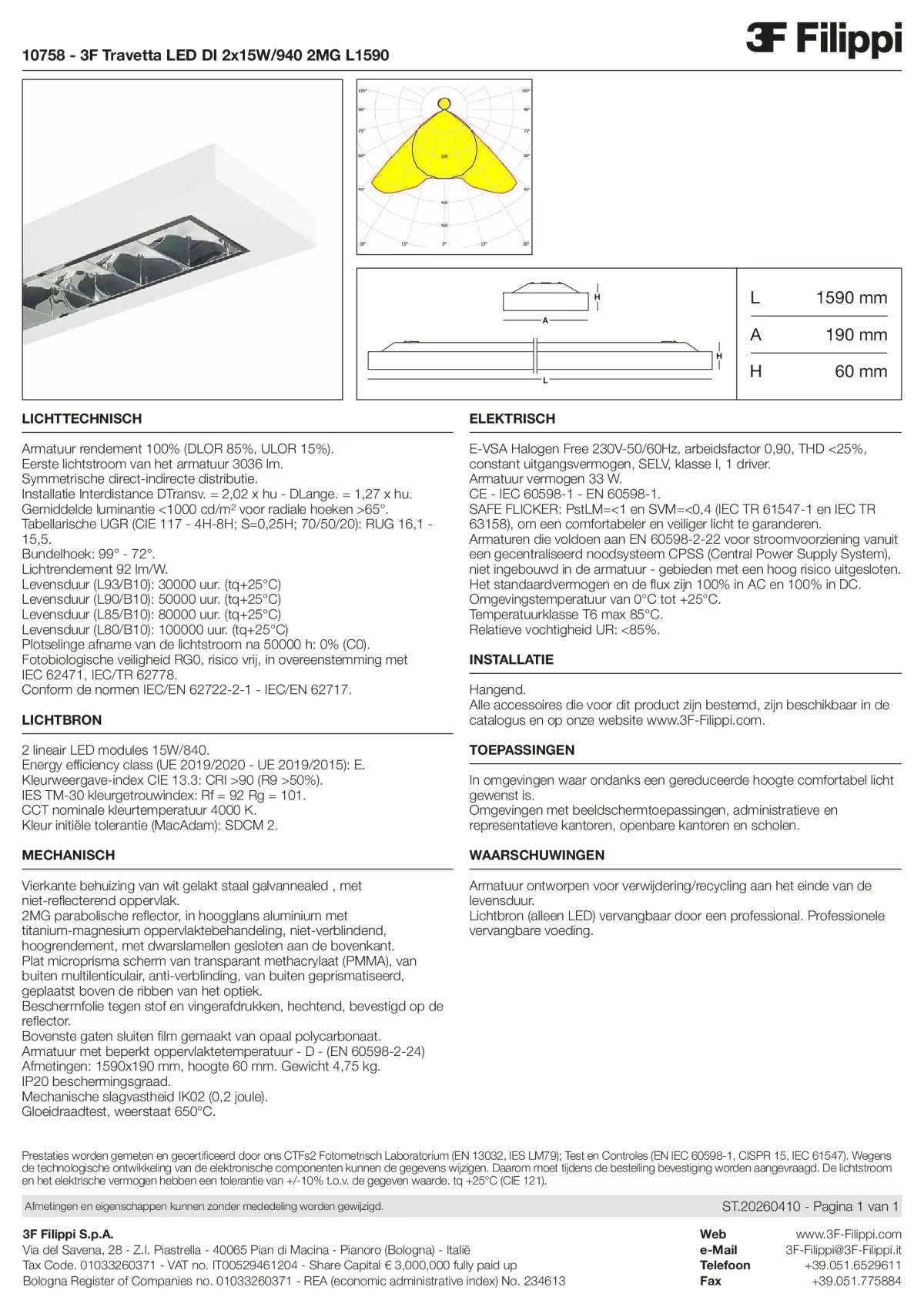 10758 - 3F Travetta LED DI 2x15W-940 2MG L1590 - Datasheet - nl