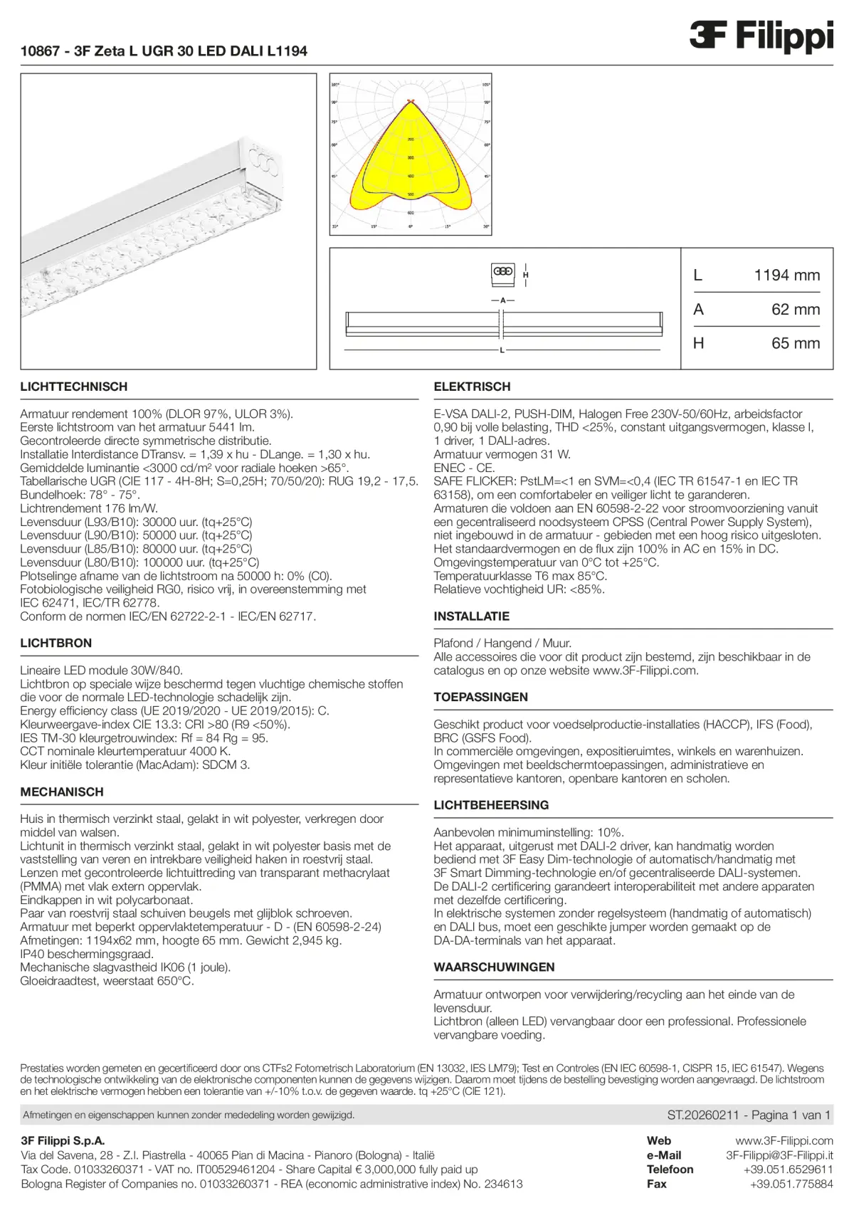 10867 - 3F Zeta L UGR 30 LED DALI L1194 - Datasheet - nl