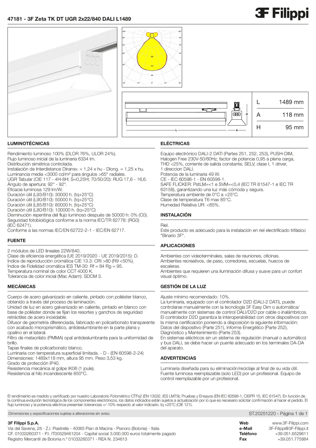 47181 - 3F Zeta TK DT UGR 2x22-840 DALI L1489 - Datasheet - es