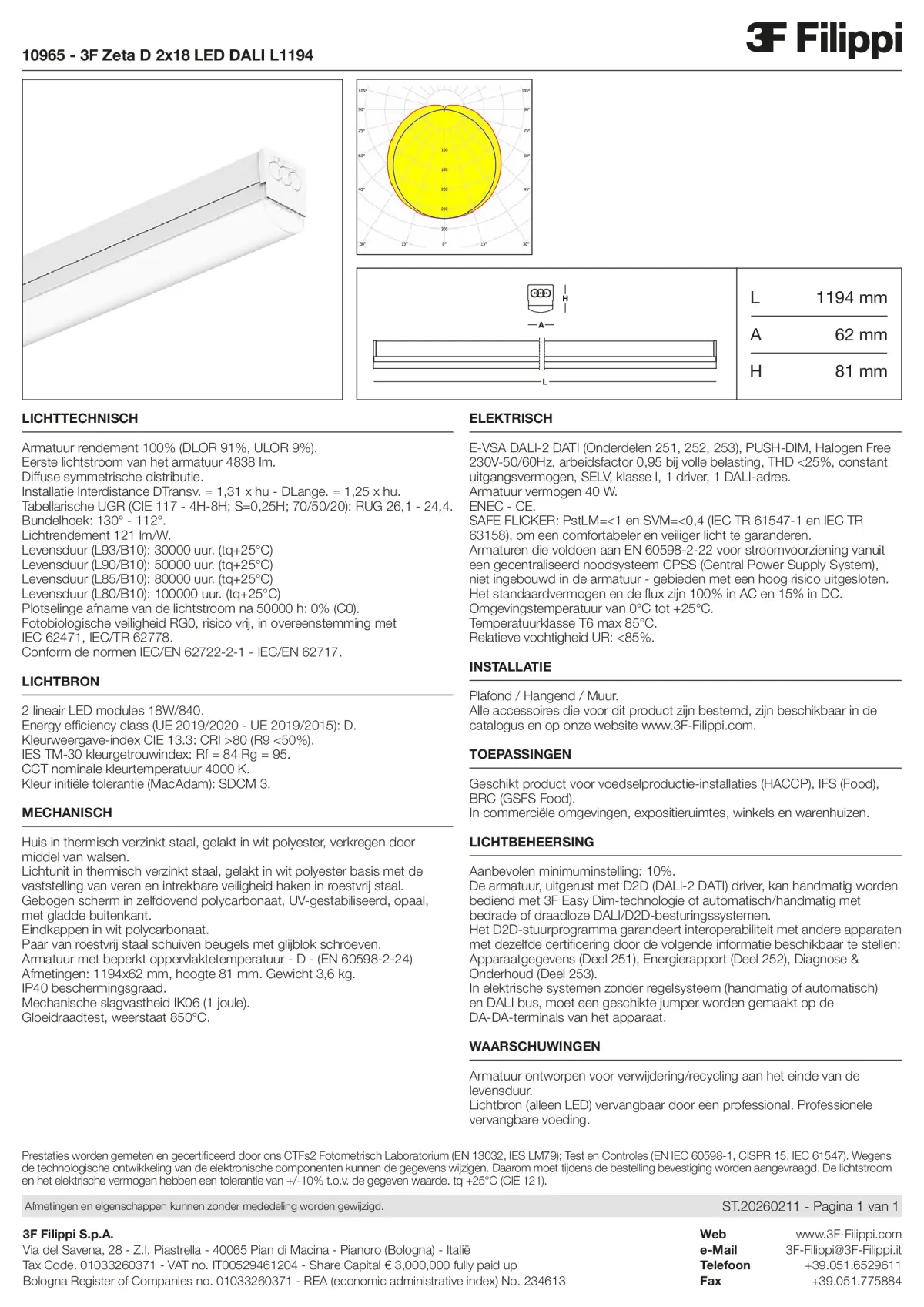 10965 - 3F Zeta D 2x18 LED DALI L1194 - Datasheet - nl