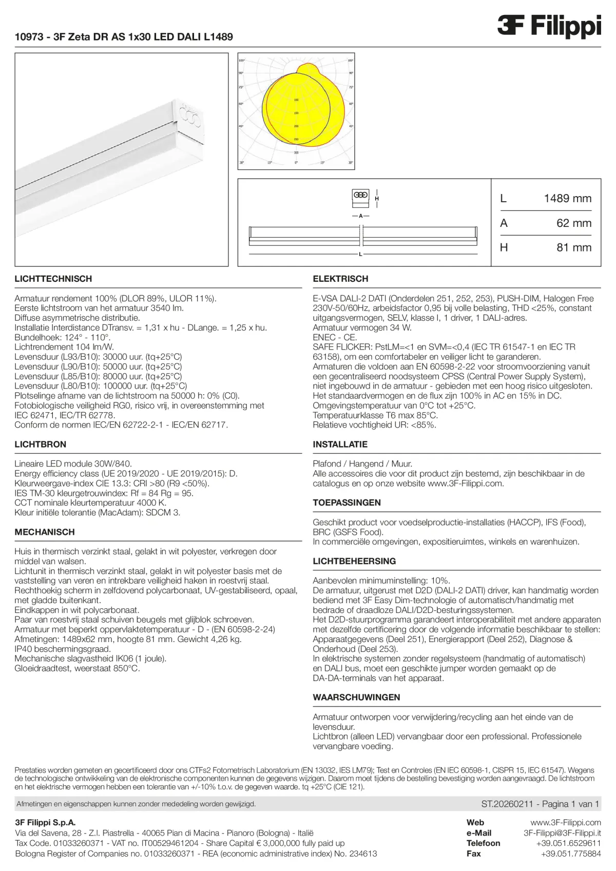 10973 - 3F Zeta DR AS 1x30 LED DALI L1489 - Datasheet - nl