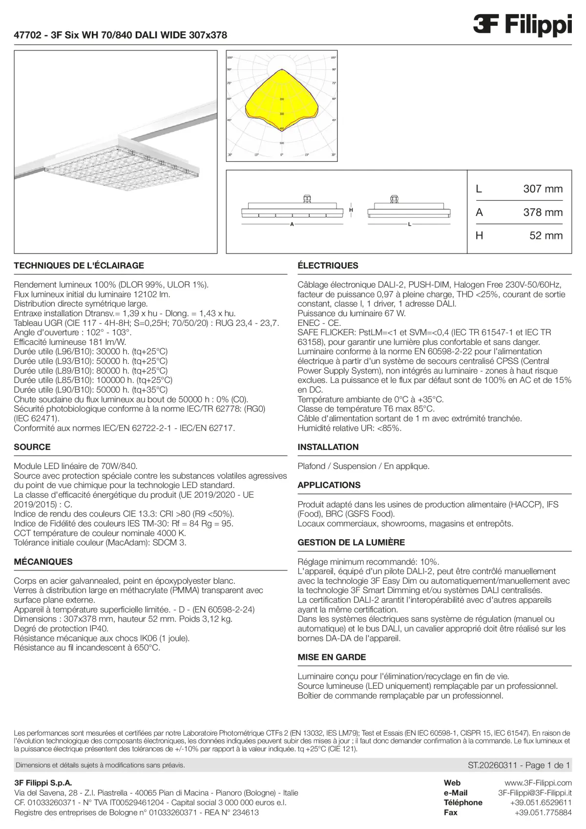 47702 - 3F Six WH 70-840 DALI WIDE 307x378 - Datasheet - fr