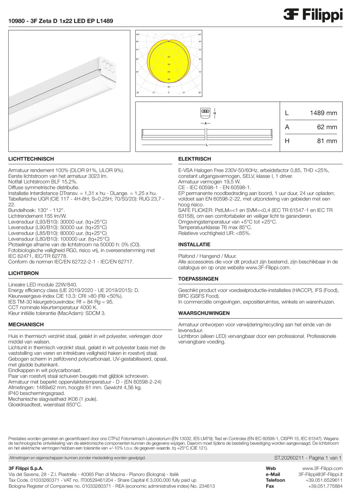 10980 - 3F Zeta D 1x22 LED EP L1489 - Datasheet - nl