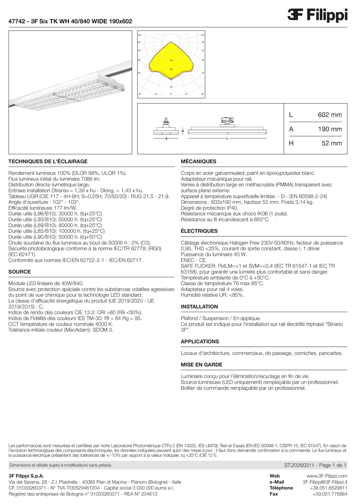 47742 - 3F Six TK WH 40-840 WIDE 190x602 - Datasheet - fr