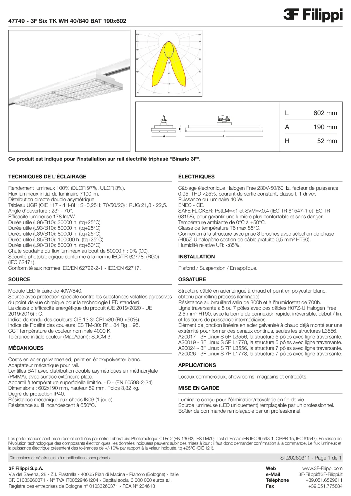 47749 - 3F Six TK WH 40-840 BAT 190x602 - Datasheet - fr