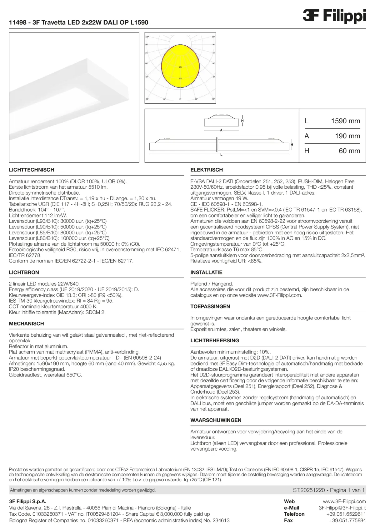11498 - 3F Travetta LED 2x22W DALI OP L1590 - Datasheet - nl