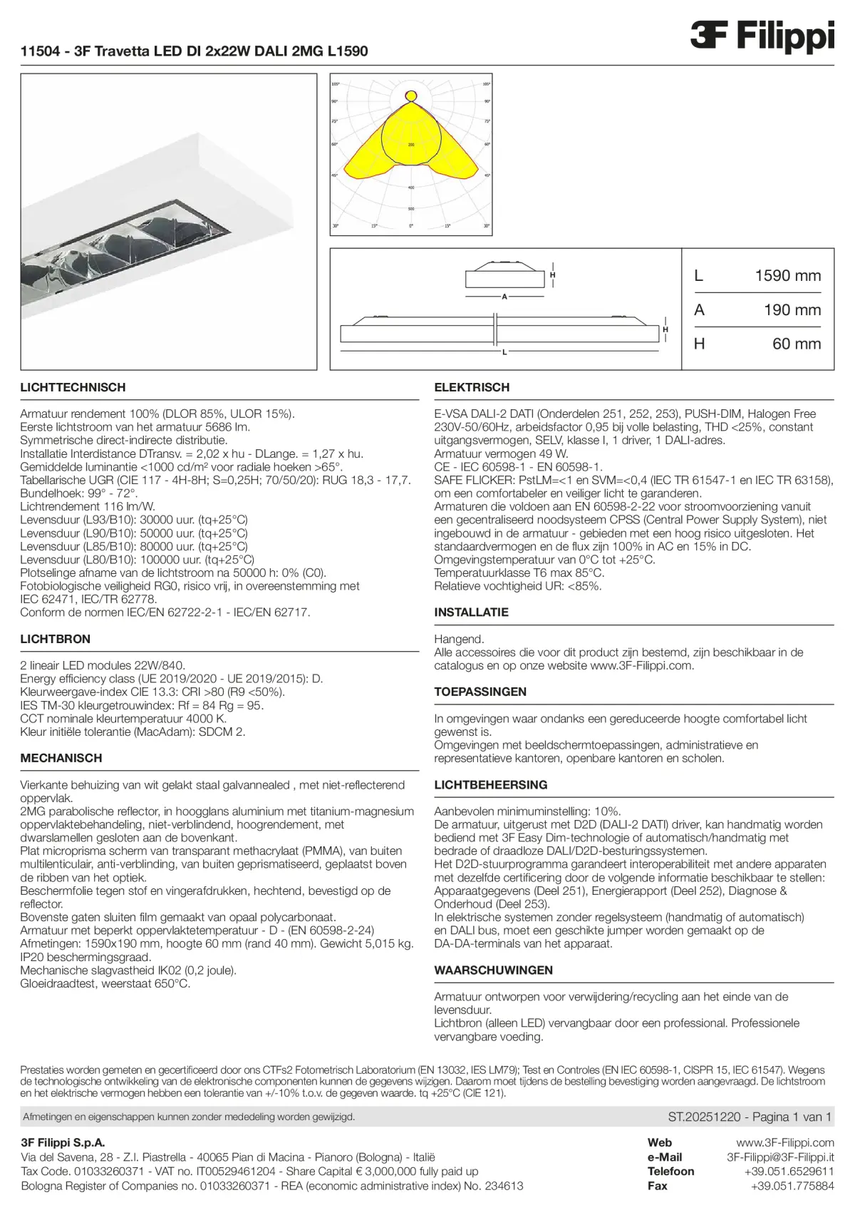 11504 - 3F Travetta LED DI 2x22W DALI 2MG L1590 - Datasheet - nl
