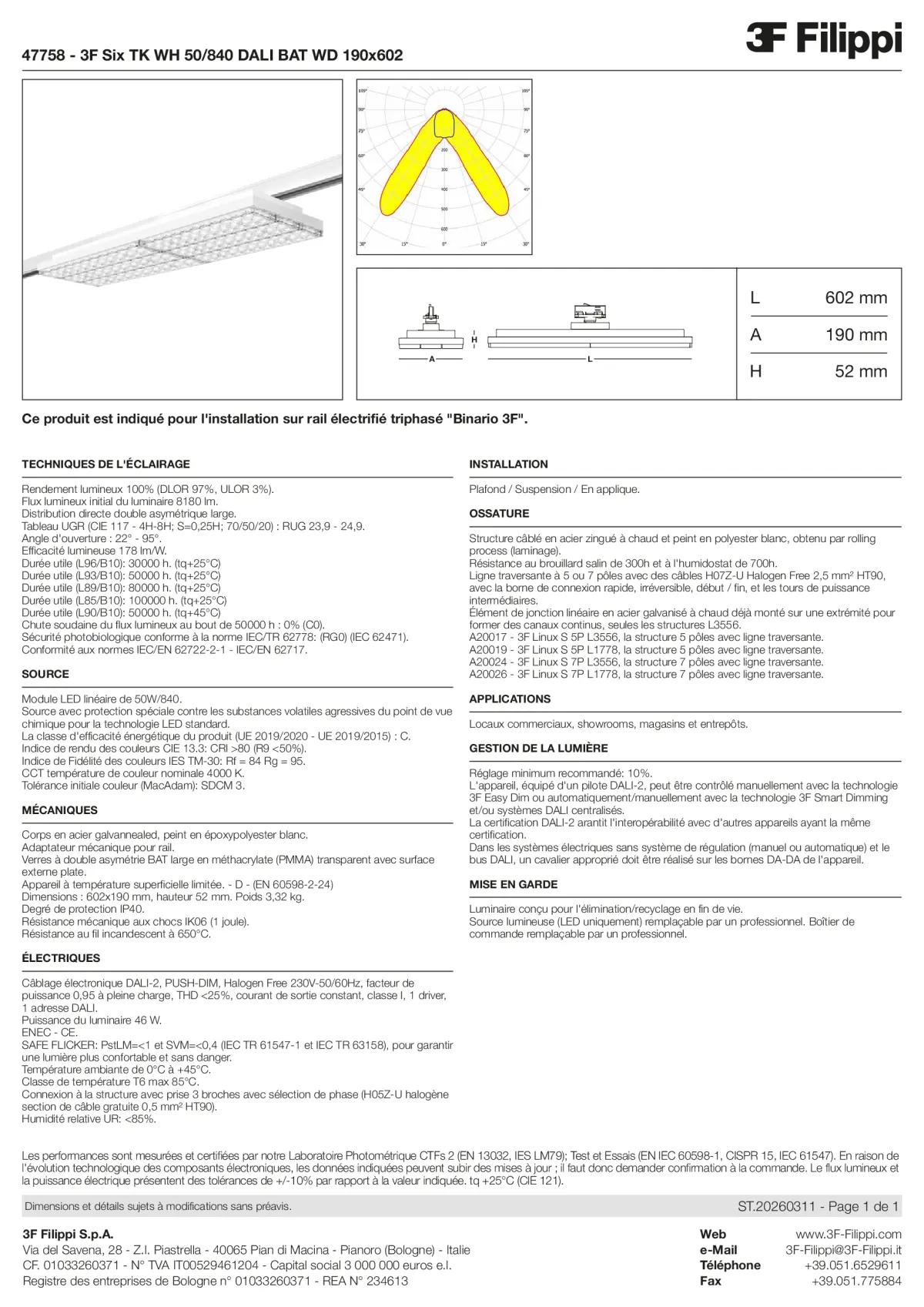 47758 - 3F Six TK WH 50-840 DALI BAT WD 190x602 - Datasheet - fr