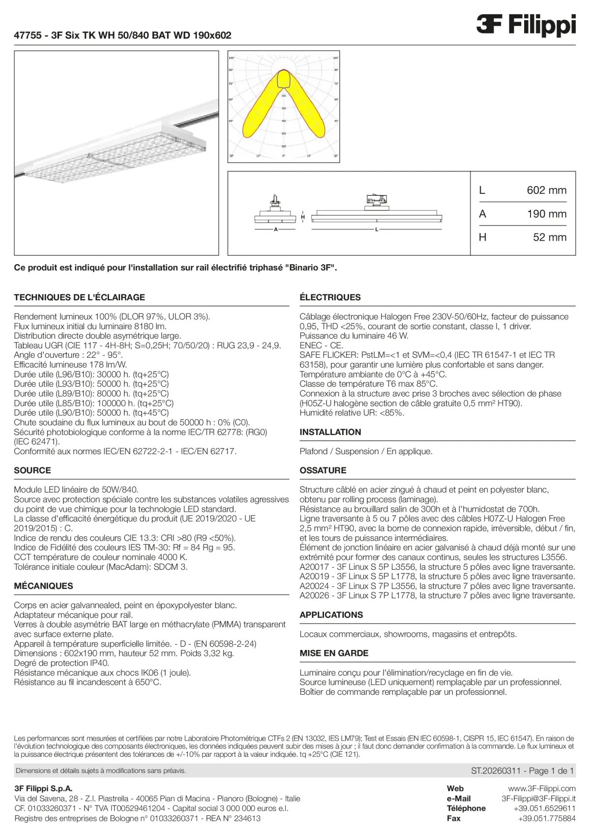 47755 - 3F Six TK WH 50-840 BAT WD 190x602 - Datasheet - fr