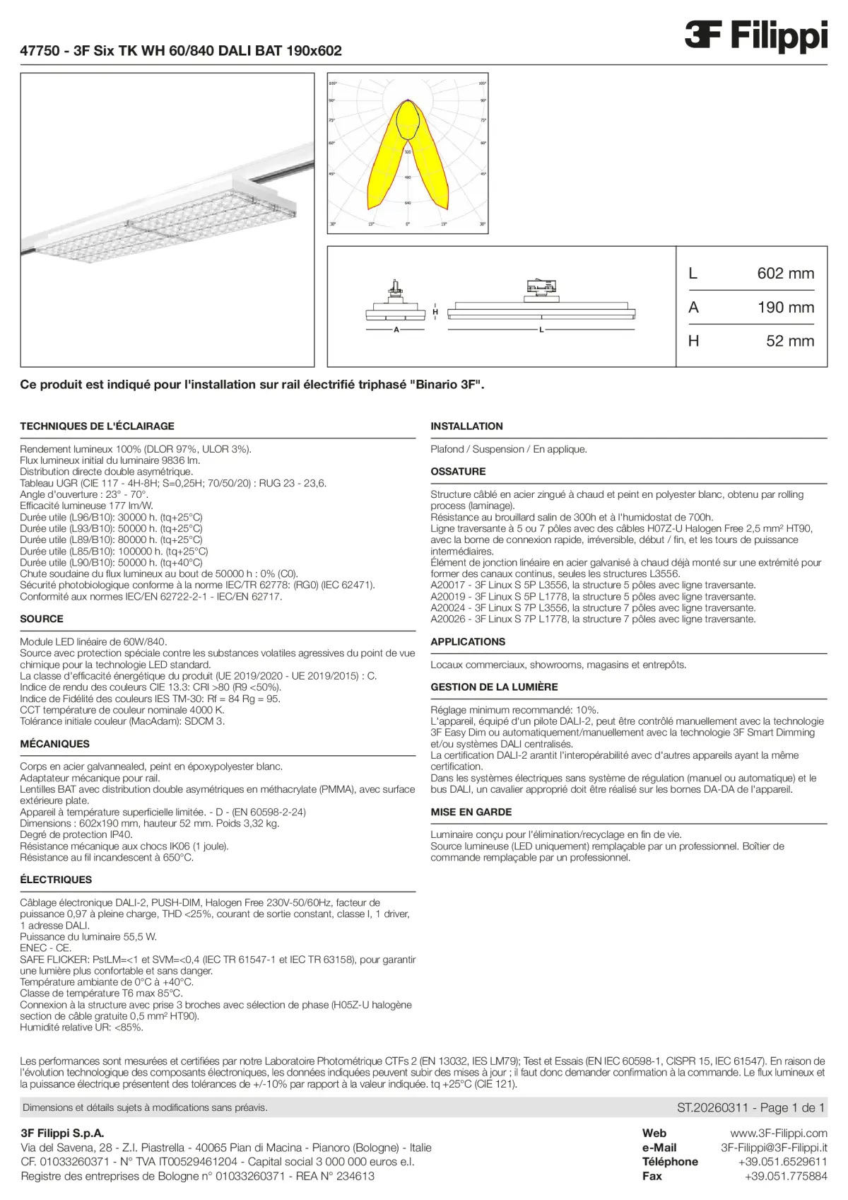 47750 - 3F Six TK WH 60-840 DALI BAT 190x602 - Datasheet - fr