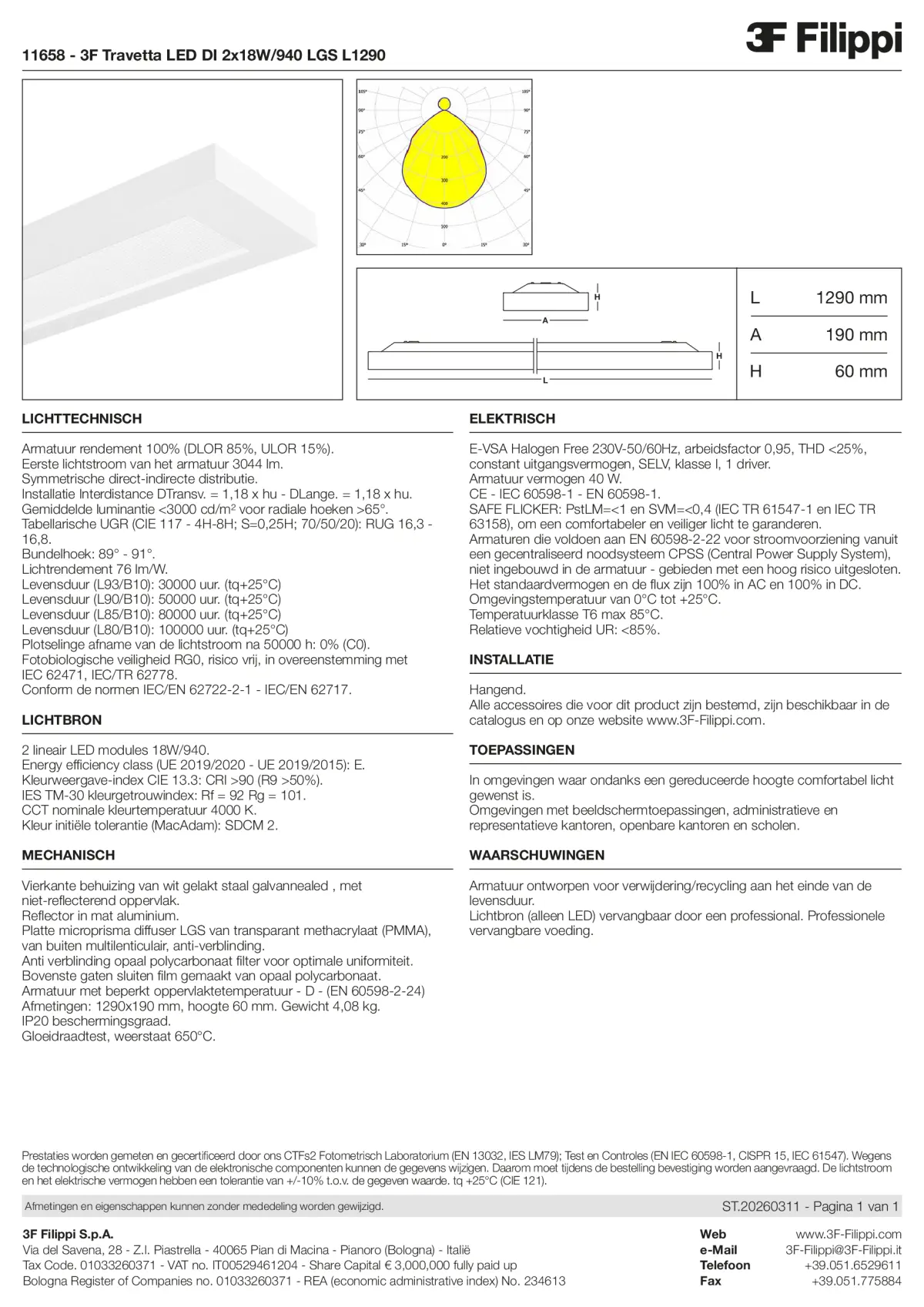 11658 - 3F Travetta LED DI 2x18W-940 LGS L1290 - Datasheet - nl