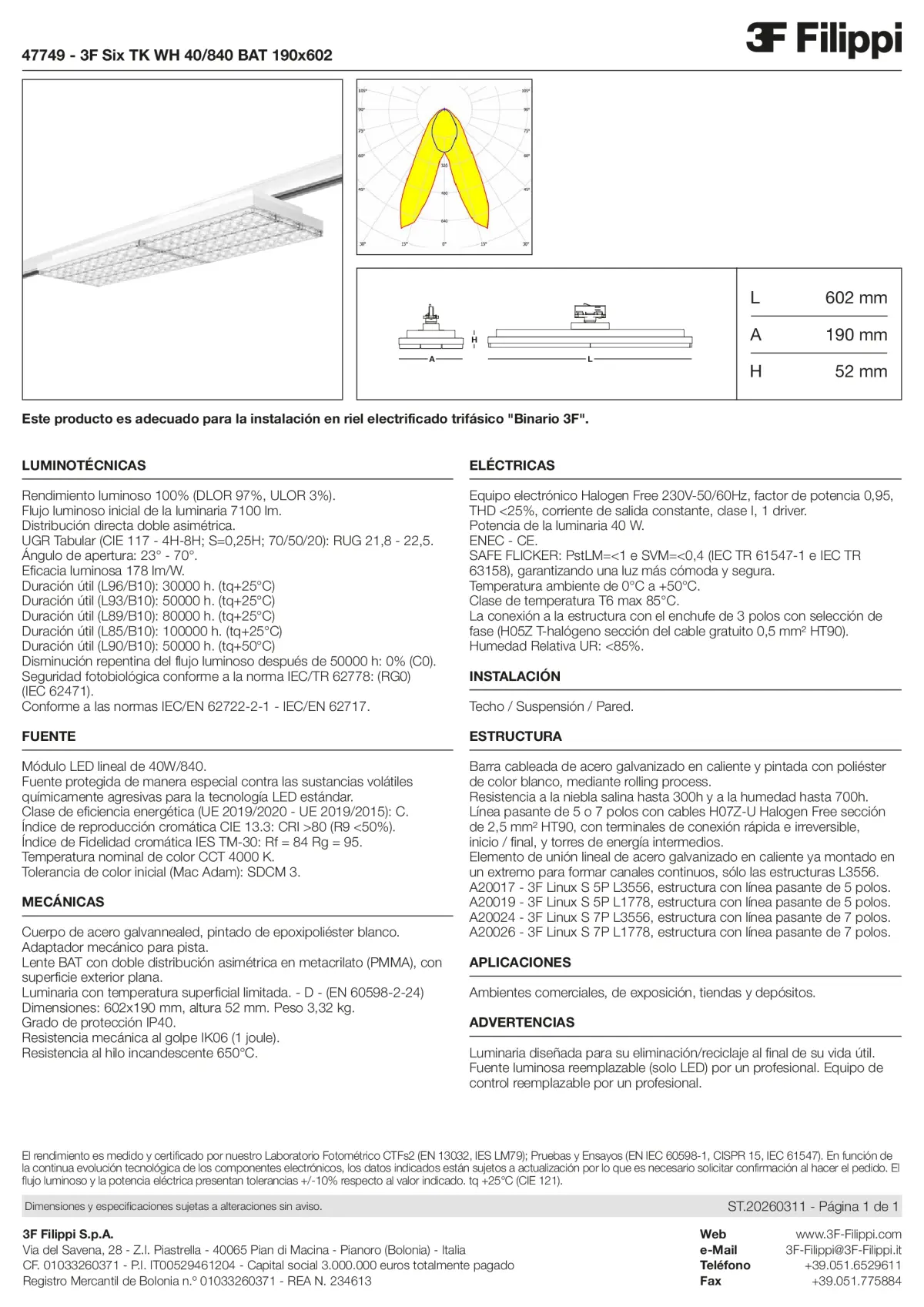 47749 - 3F Six TK WH 40-840 BAT 190x602 - Datasheet - es