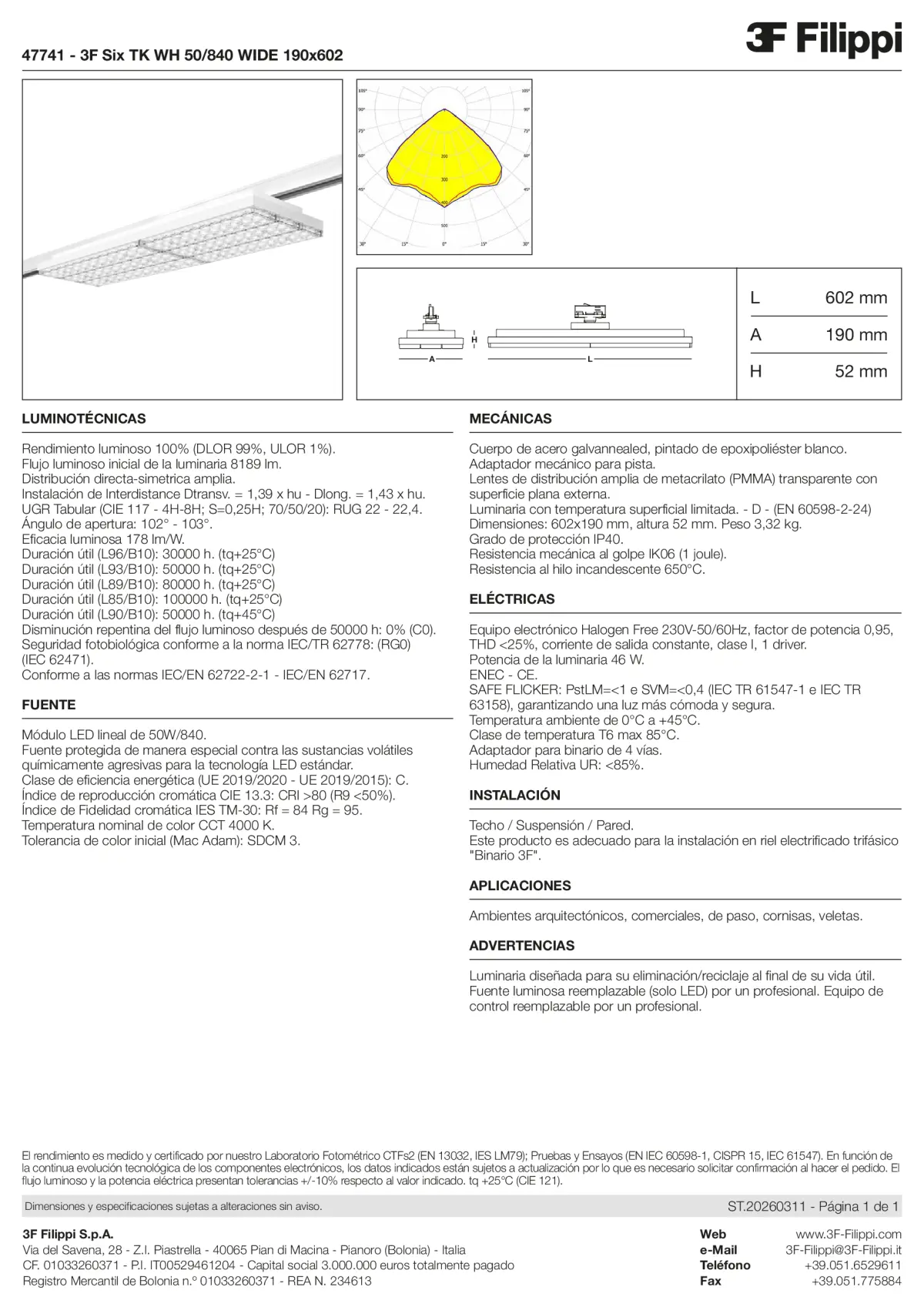 47741 - 3F Six TK WH 50-840 WIDE 190x602 - Datasheet - es