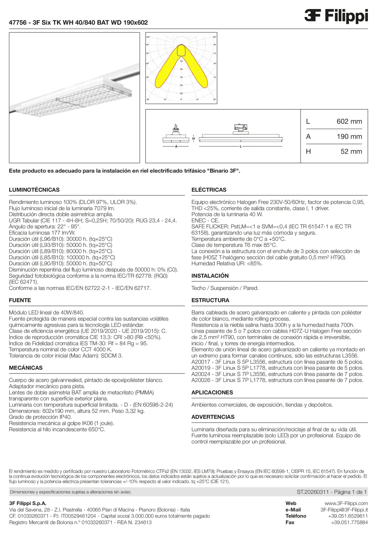 47756 - 3F Six TK WH 40-840 BAT WD 190x602 - Datasheet - es